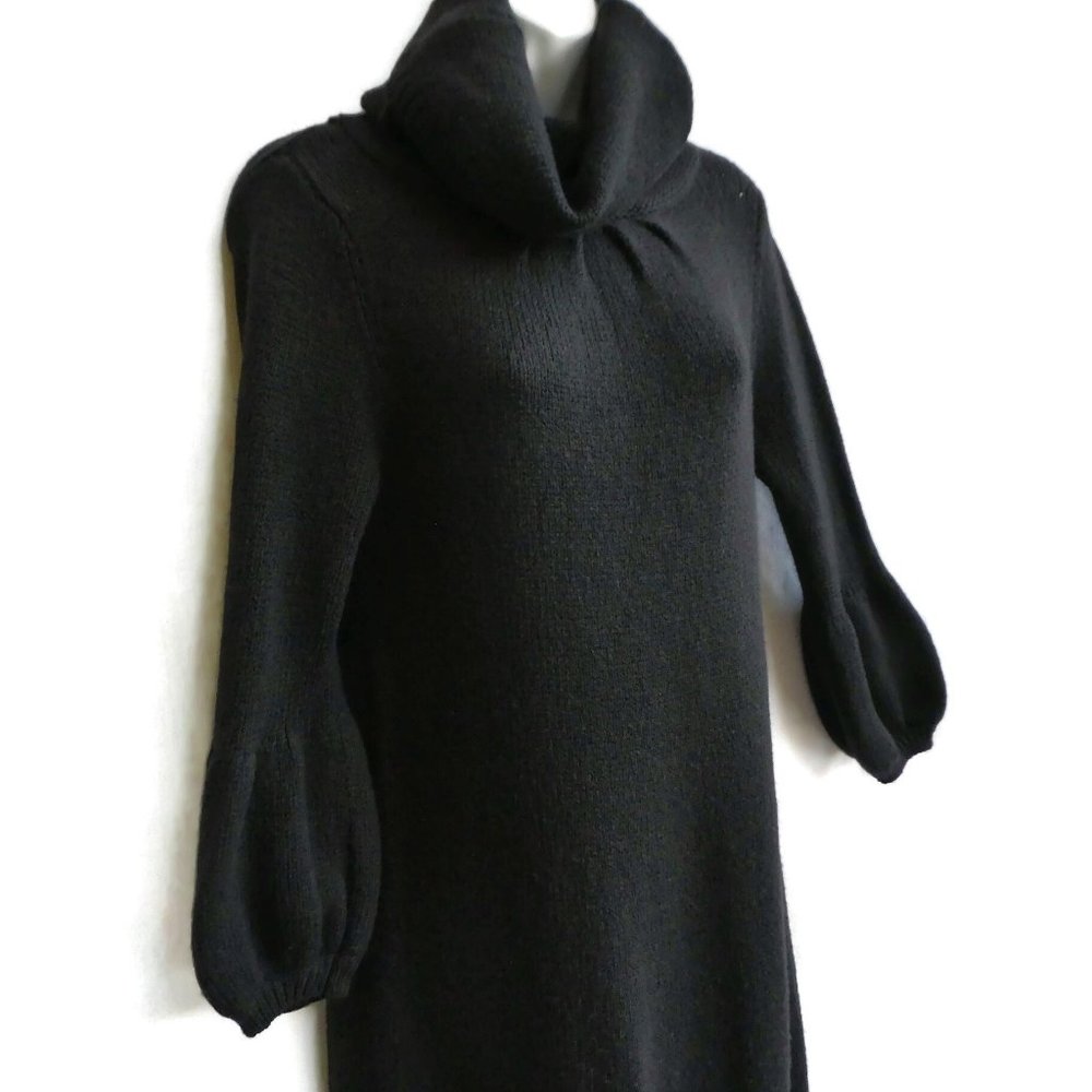 Vince x A Pea In A Pod Maternity WooL Sweater Dress Black Knit Cowl Flounce Slv